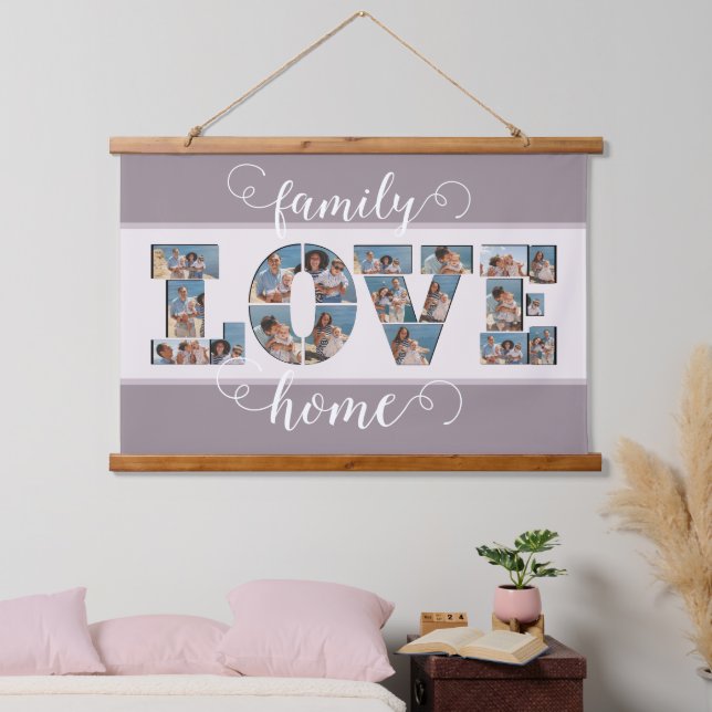 FAMILY Photo Collage Love Script Modern Keepsake  Hanging Tapestry (Bedroom)
