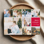 Family Photo Collage Merry And Bright Christmas Ho Holiday Card<br><div class="desc">**Introducing Our Merry & Bright Christmas Card: A Joyful Snapshot of the Season** This holiday season, celebrate the warmth and brightness of your cherished moments with our Merry & Bright Christmas Card. With a customisable 8-square photo layout and a heartfelt quote square that simply radiates "Merry & Bright, " this...</div>