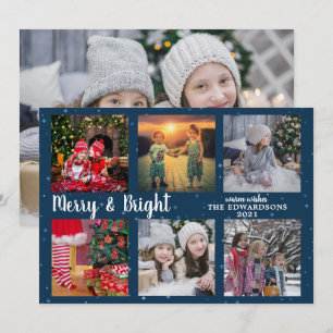 Family photo collage Merry and Bright Christmas Holiday Card