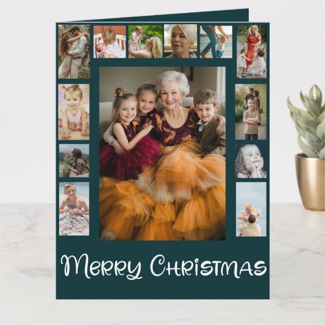Family Photo Collage Merry Christmas Card (Small Plant)