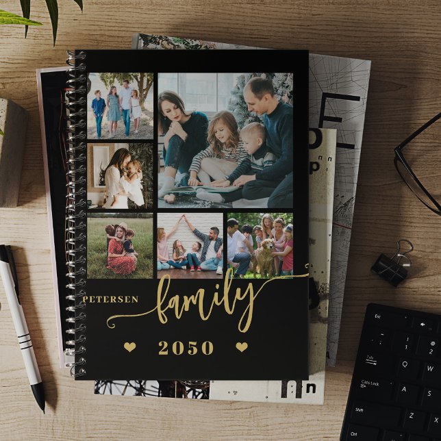 Family photo collage modern black gold 2026 planner (Creator Uploaded)