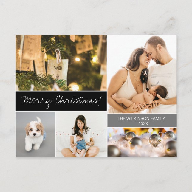Family Photo Collage Modern Merry Christmas Holiday Postcard (Front)