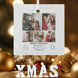 Family Photo Collage, Modern, Minimalist Christmas Glass Tree Decoration