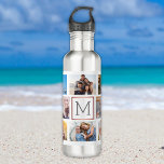 Family Photo Collage Monogram 710 Ml Water Bottle<br><div class="desc">This water bottle features a modern faux rose gold border monogram. Personalise it with your family photographs.</div>