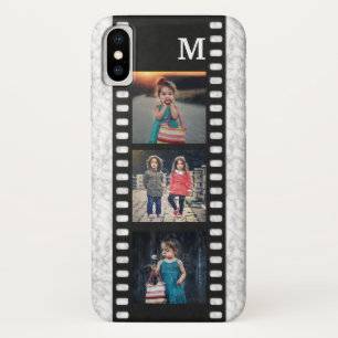 Family Photo Collage Monogram   Filmstrip Marble iPhone X Case