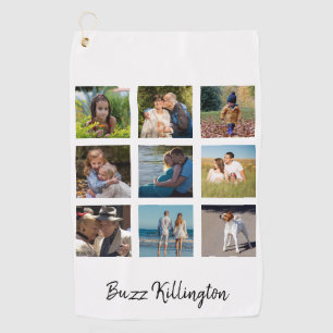 Family Photo Collage Monogram Golf Towel