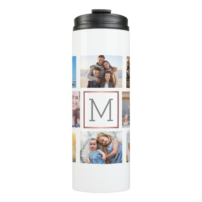 Family Photo Collage Monogram Thermal Tumbler (Front)