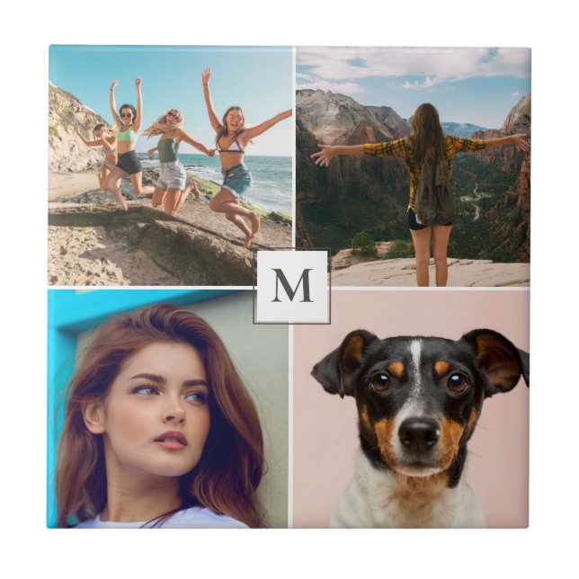 Family Photo Collage Monogram  Tile (Front)