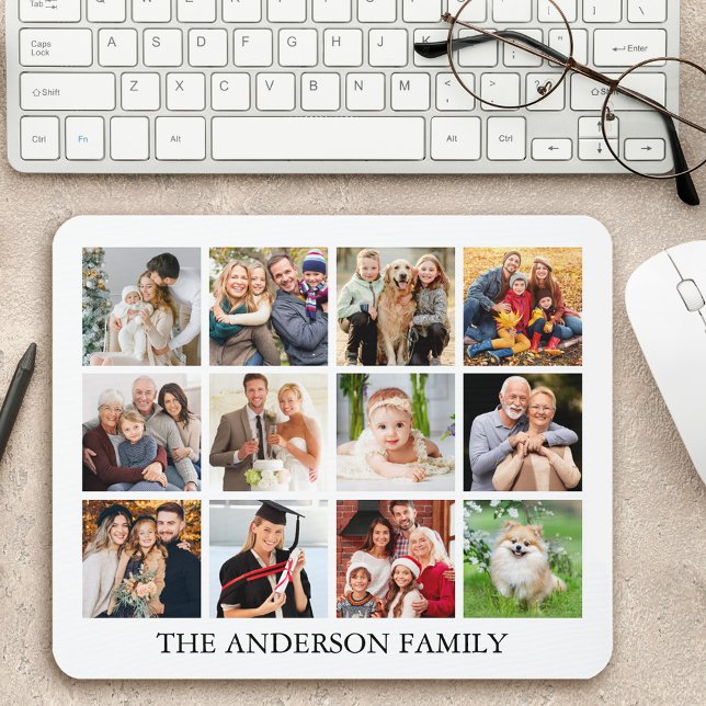 Family Photo Collage Mouse Mat (Customize to change text size, text style or background color.)