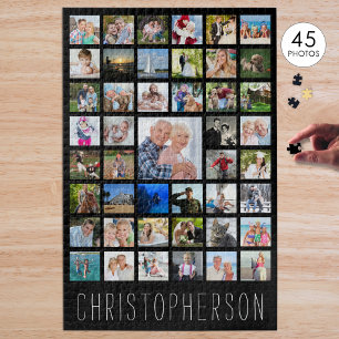 Family Photo Collage Name Black Jigsaw Puzzle