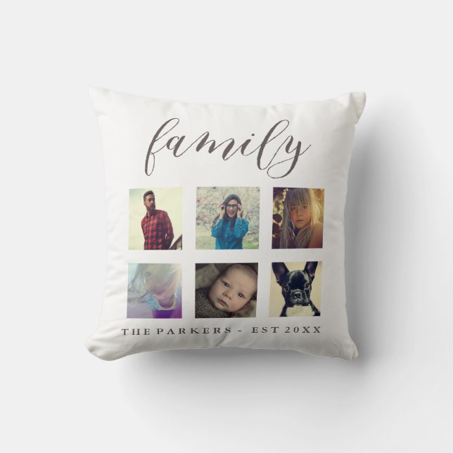 Family Photo Collage Name & Year Est Cushion (Front)