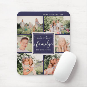 Family Photo Collage Navy Blue Personalised Mouse Mat
