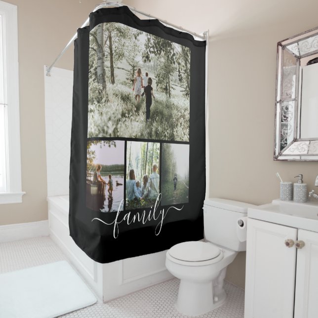 Family Photo Collage Personalised 4 Photo Template Shower Curtain (In Situ)