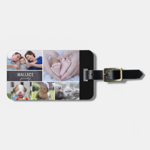 Family Photo Collage Personalised Chalkboard Luggage Tag