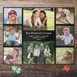 Family Photo Collage Personalized Black Jigsaw Puzzle<br><div class="desc">A fun photo collage jigsaw puzzle keepsake that your family will treasure and enjoy for years. You can personalize with eight family photos,  your family name and your first names and the year or other custom text in white against a black background.</div>