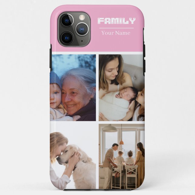 Family Photo Collage pink 4 Picture Case-Mate iPhone Case (Back)