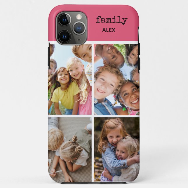 Family Photo Collage Pink 4 Picture I Phone Case (Back)