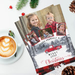 Family Photo Collage, Plaid, Christmas, Red Truck Holiday Card<br><div class="desc">Delight friends and family with this gorgeous four photo collage card! Rustic watercolor image with mountains and forest scenery, vintage red truck and the phrase "Have yourself a Merry little Christmas" in modern script typography. Red and black checkered Buffalo Plaid pattern on the back and detail on the front. Two...</div>