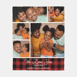 Family Photo Collage Red Buffalo Plaid  Fleece Blanket