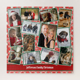 Family Photo Collage Red Green White Christmas Jigsaw Puzzle