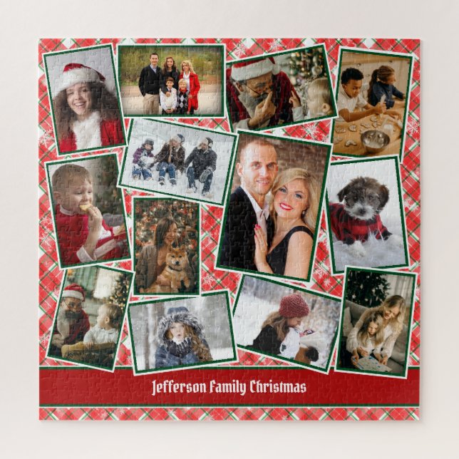 Family Photo Collage Red Green White Christmas Jigsaw Puzzle (Vertical)