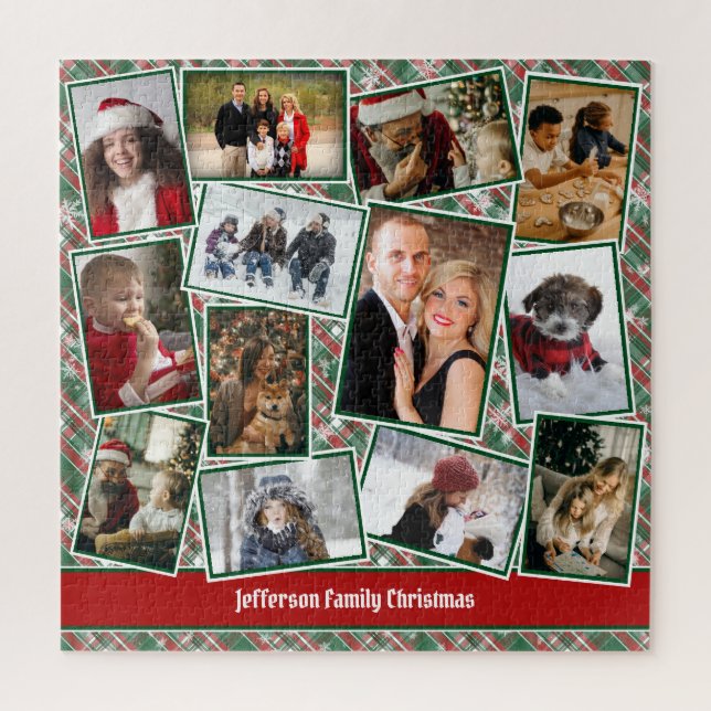 Family Photo Collage Red Green White Christmas Jigsaw Puzzle (Vertical)
