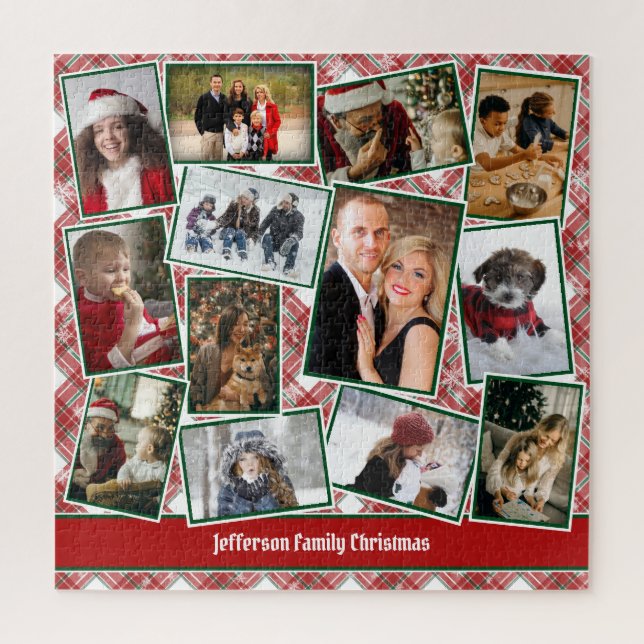 Family Photo Collage Red Green White Christmas Jigsaw Puzzle (Vertical)