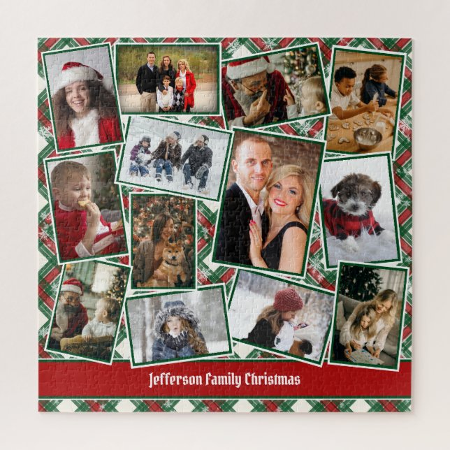 Family Photo Collage Red Green White Christmas Jigsaw Puzzle (Vertical)