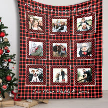 Family Photo Collage Red Plaid Christmas 