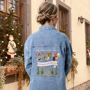 Family Photo Collage Retro Vintage Merry Christmas Denim Jacket