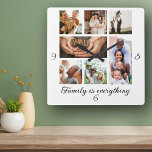 Family photo collage reunion perfect gift square wall clock<br><div class="desc">The Family Photo Collage Reunion wall clock is a product designed to display family memories and photographs in a minimalist and modern way.</div>