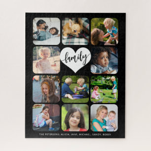 Family photo collage script 11 photo personalised jigsaw puzzle