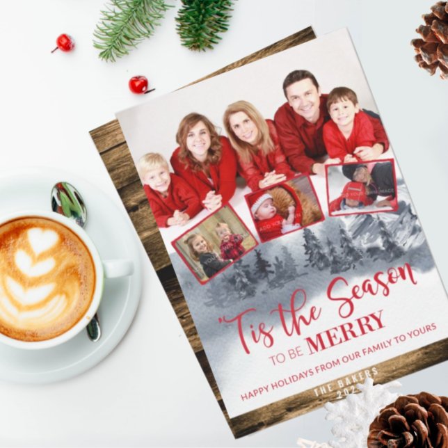 Family Photo Collage, Season to be Merry, Rustic Holiday Card (Creator Uploaded)