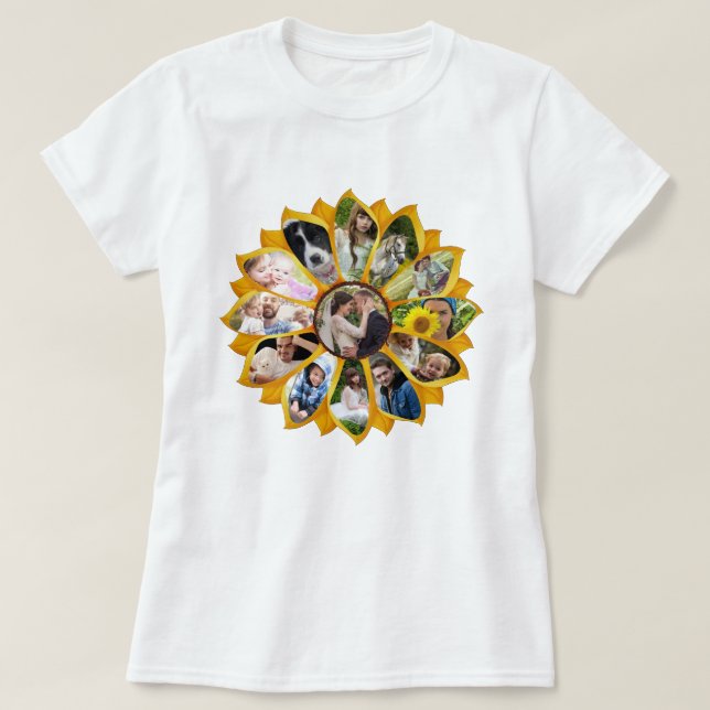 Family Photo Collage Sunflower 13 Pictures Easy T-Shirt (Design Front)