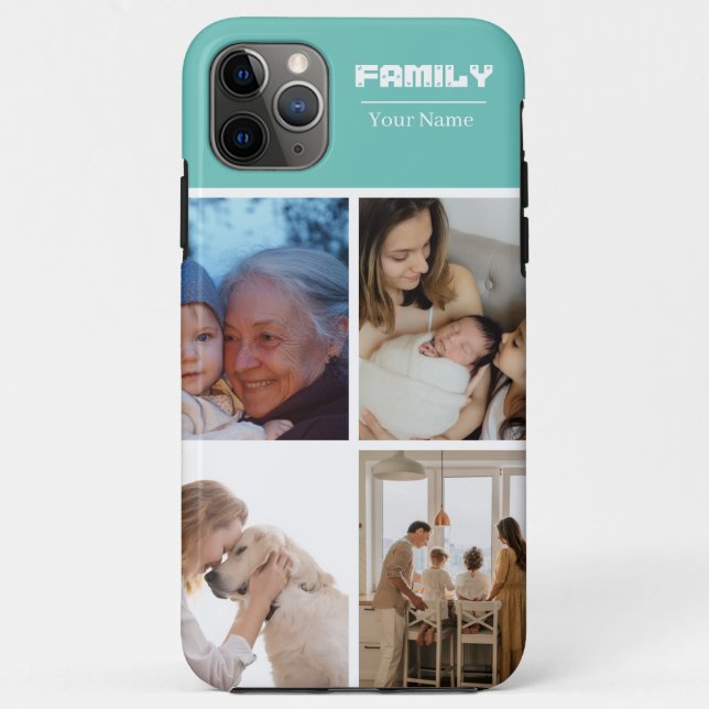 Family Photo Collage  Teal  4 Picture Case-Mate iPhone Case (Back)