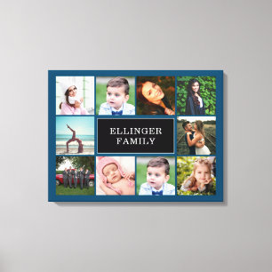 Family Photo Collage Teal Blue Custom Canvas Print