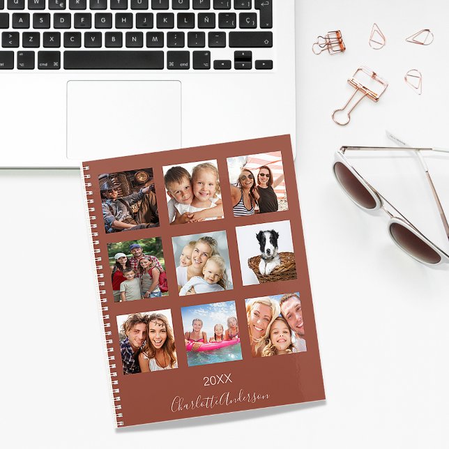 Family photo collage terracotta name script 2023 planner (Creator Uploaded)
