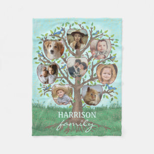 Family Photo Collage Tree 8 Pictures   Name Easy Fleece Blanket
