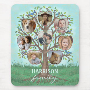 Family Photo Collage Tree 8 Pictures + Name Easy Mouse Mat