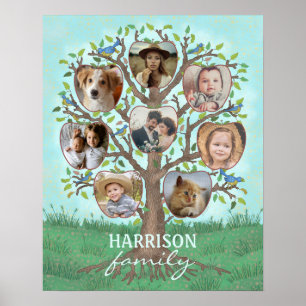 Family Photo Collage Tree 8 Pictures + Name Easy Poster
