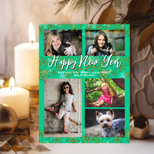 Family Photo Collage Turquoise New Years Greeting Holiday Postcard