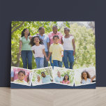 Family Photo Collage w. Zigzag Photo Strip - Blue Faux Canvas Print<br><div class="desc">Personalise this stylish faux canvas with your favourite family photos. The template is set up ready for you to add up to 5 photos. The main photo will be used as the background and the remaining 4 photos will be laid out in a zigzag photo strip along the bottom. This...</div>