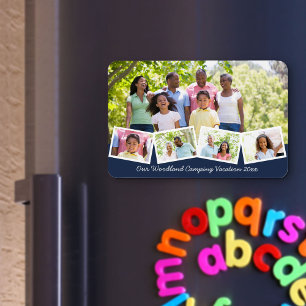 Family Photo Collage w Zigzag Photo Strip Blue Magnet