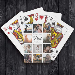 Family Photo Collage WE LOVE YOU Dad Trendy Cool Playing Cards