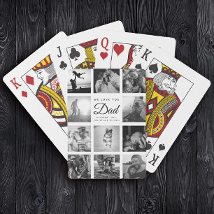 Family Photo Collage WE LOVE YOU Dad Trendy Cool Playing Cards