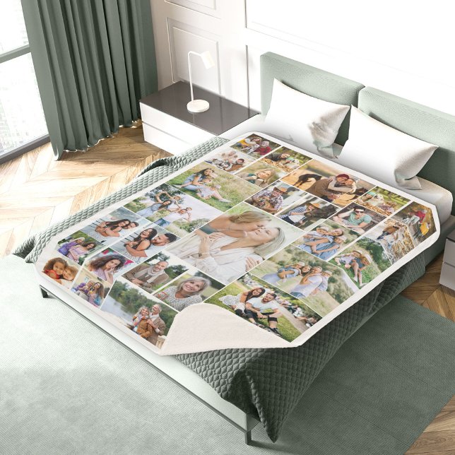 Family Photo Collage White 31 Picture Sherpa Blanket (Creator Uploaded)