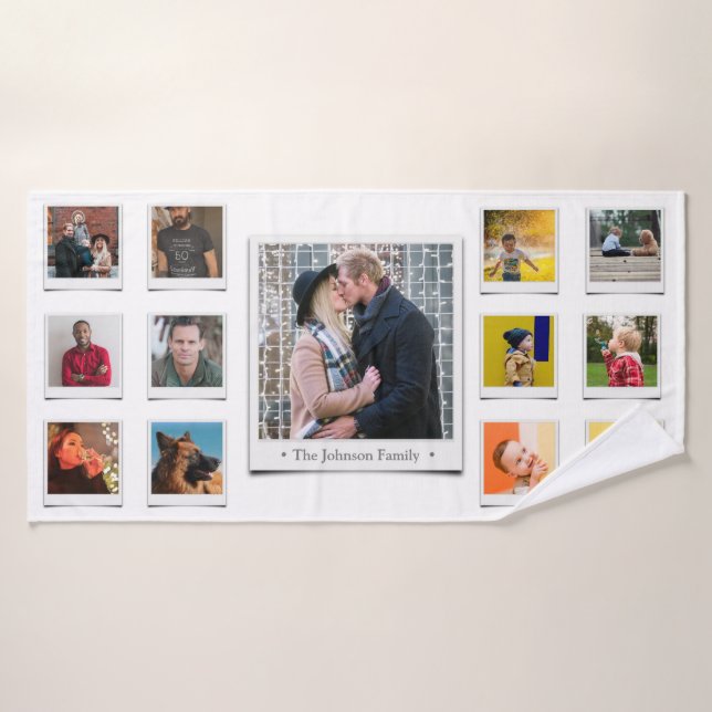 Family Photo Collage White Bath Towel (Bath Towel)