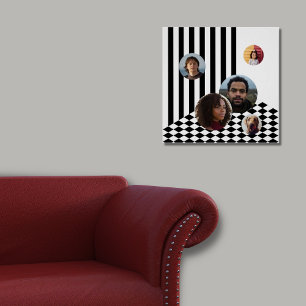 Family Photo Collage White Black Stripes Chequered Poster