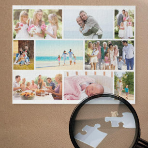 Family Photo Collage White Masonry Grid Custom Jigsaw Puzzle