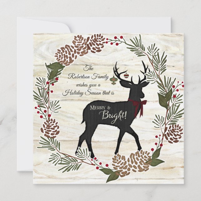 Family Photo Collage Wood Farmhouse Christmas Holiday Card (Front)